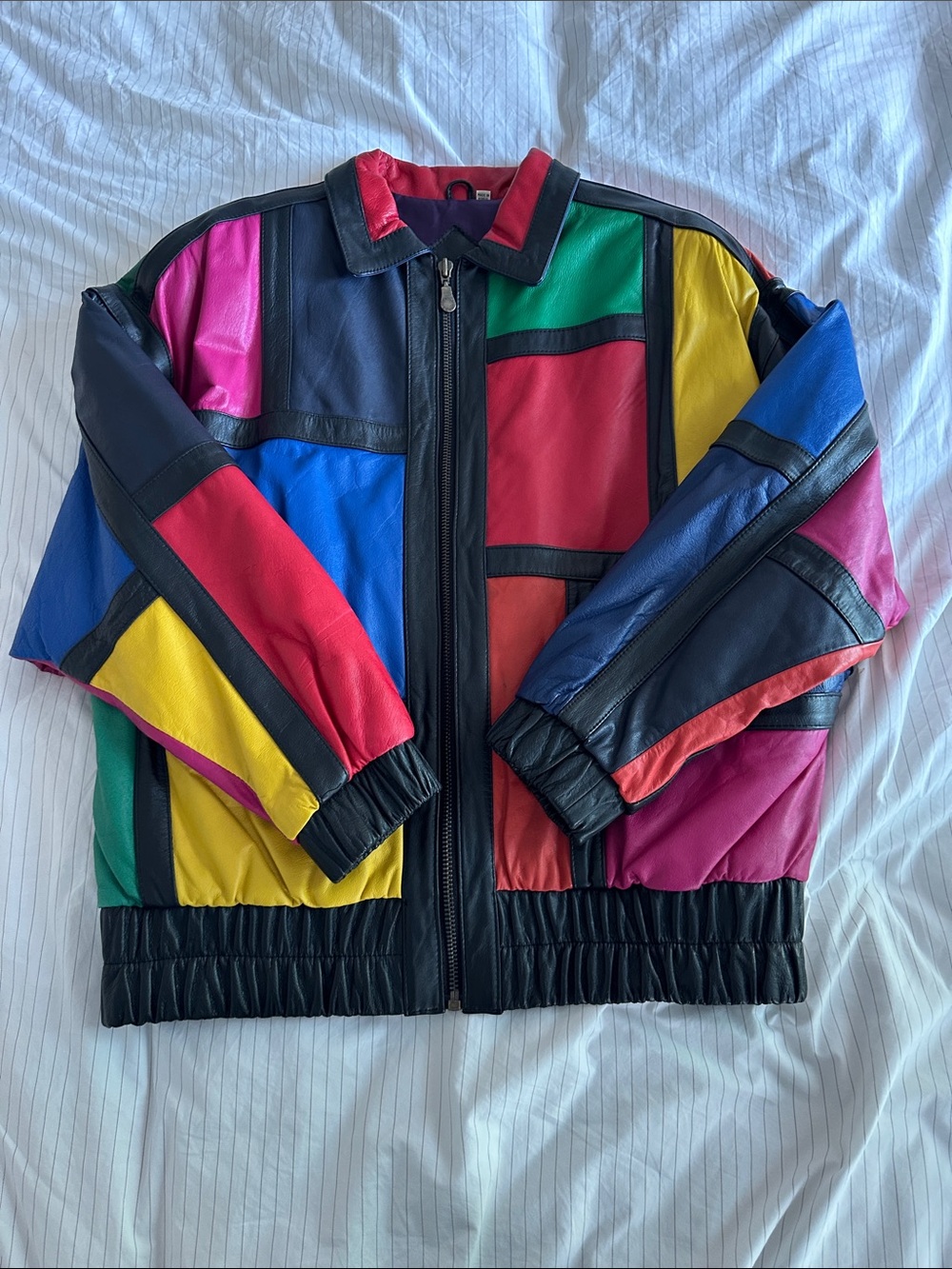 Preston & York Colorblock Leather Bomber Jacket
